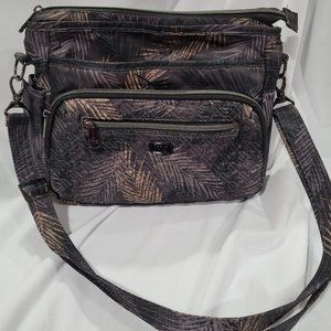Lug Tropical Fog Shimmy Grey Tan Crossbody Bag with Multiple Zips Pre-owned